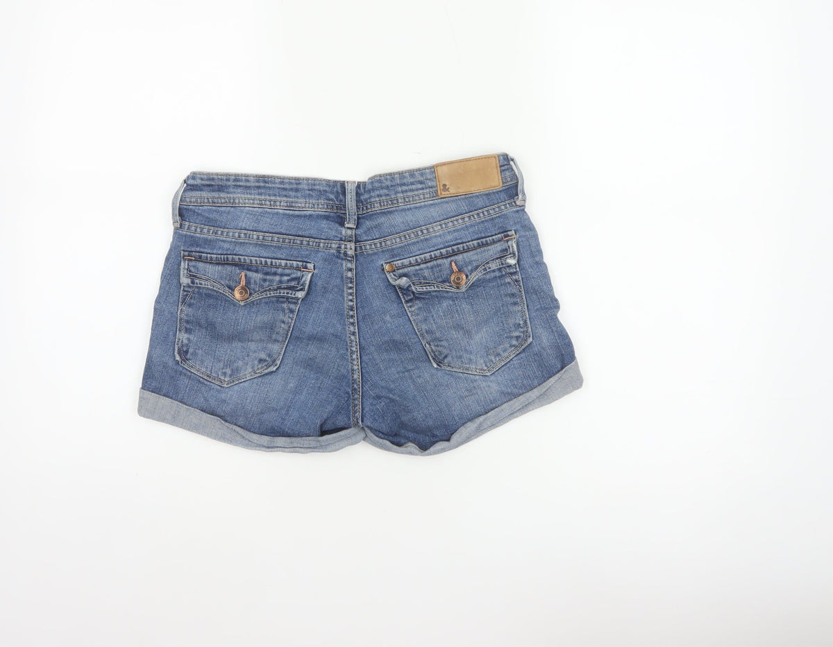 H&M Women Blue Denim Cuffed Shorts UK 10 5-Pocket Light Wash