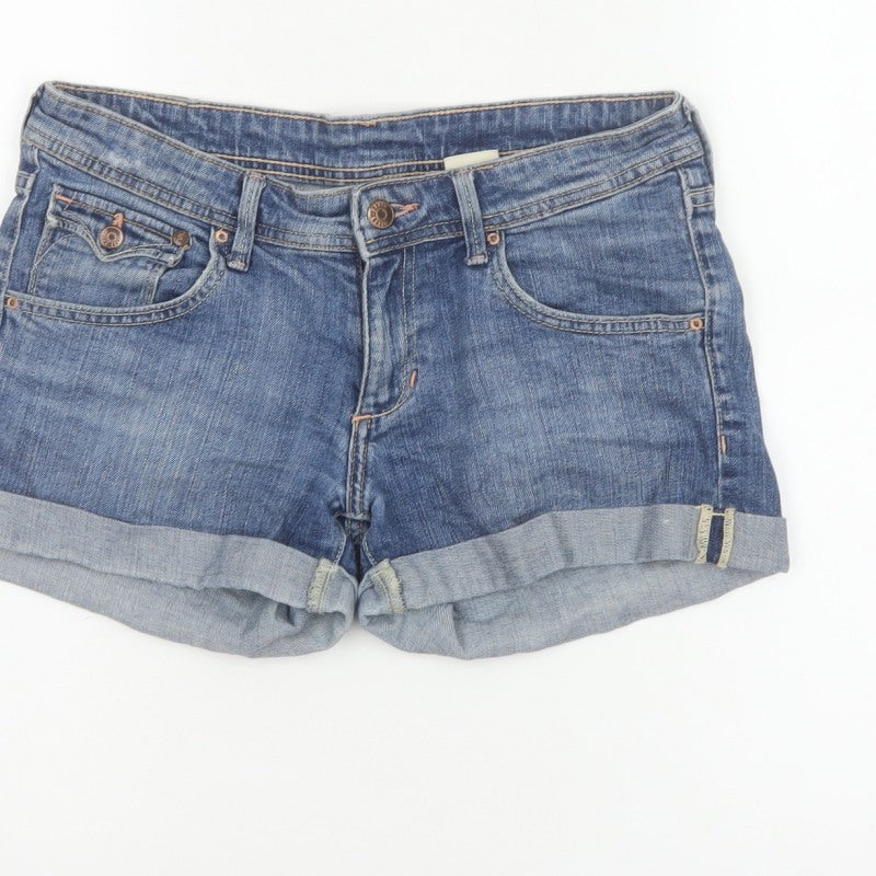 H&M Women Blue Denim Cuffed Shorts UK 10 5-Pocket Light Wash