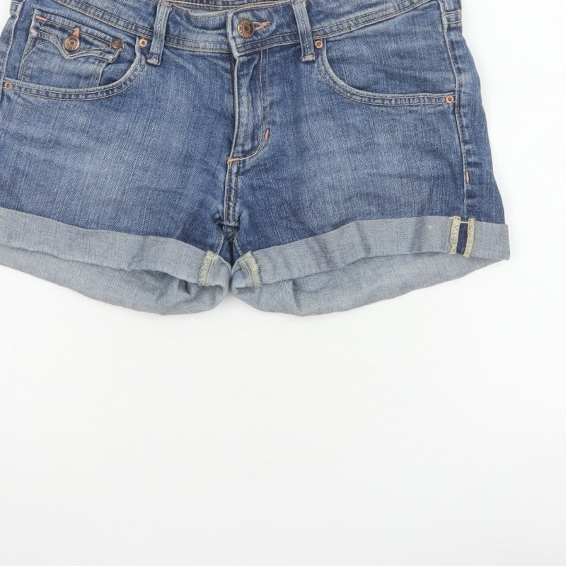 H&M Women Blue Denim Cuffed Shorts UK 10 5-Pocket Light Wash
