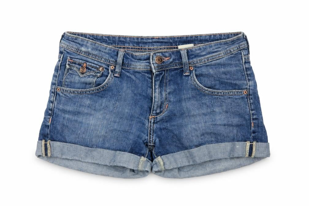 H&M Women Blue Denim Cuffed Shorts UK 10 5-Pocket Light Wash