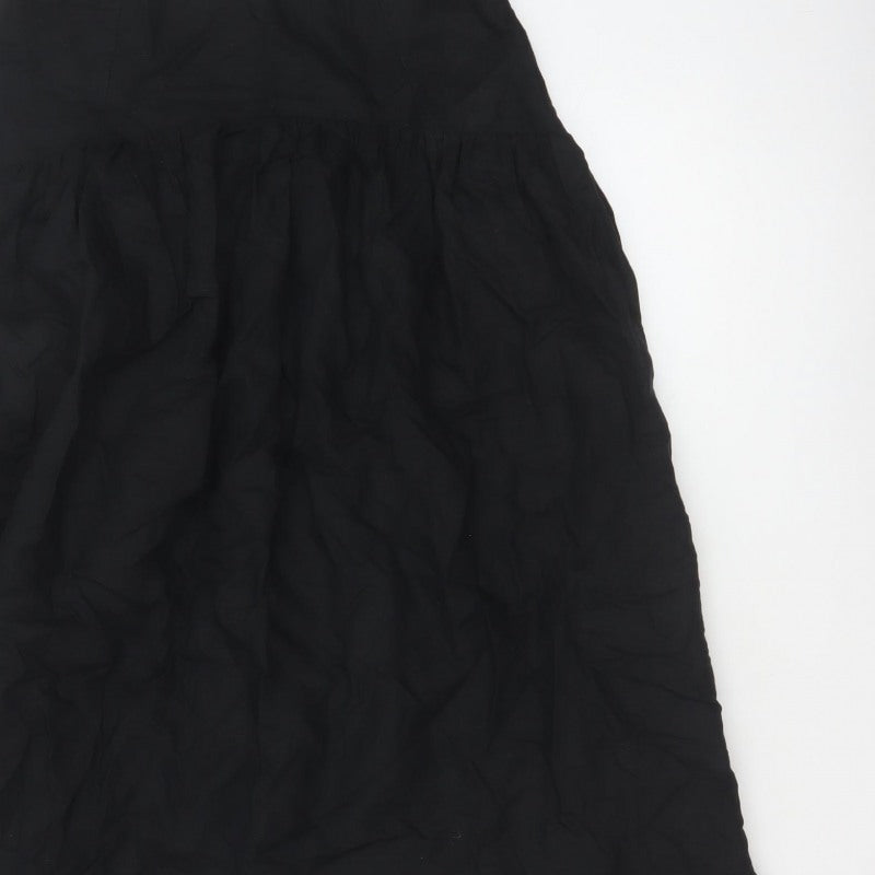 Marks and Spencer Women Black Petite 10 Long A-Line Linen Blend Skirt