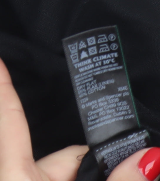 Marks and Spencer Women Black Petite 10 Long A-Line Linen Blend Skirt