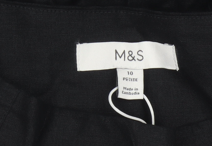 Marks and Spencer Women Black Petite 10 Long A-Line Linen Blend Skirt