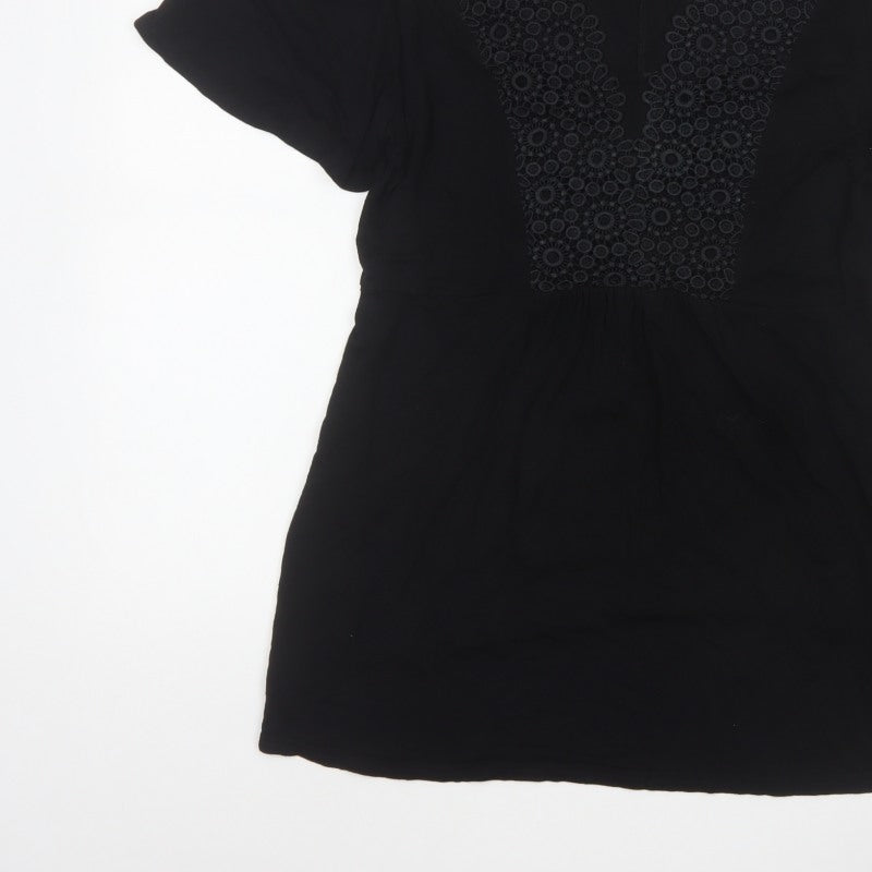 Yours Women Black UK 18 Tunic Blouse V-Neck Lace Short Sleeve