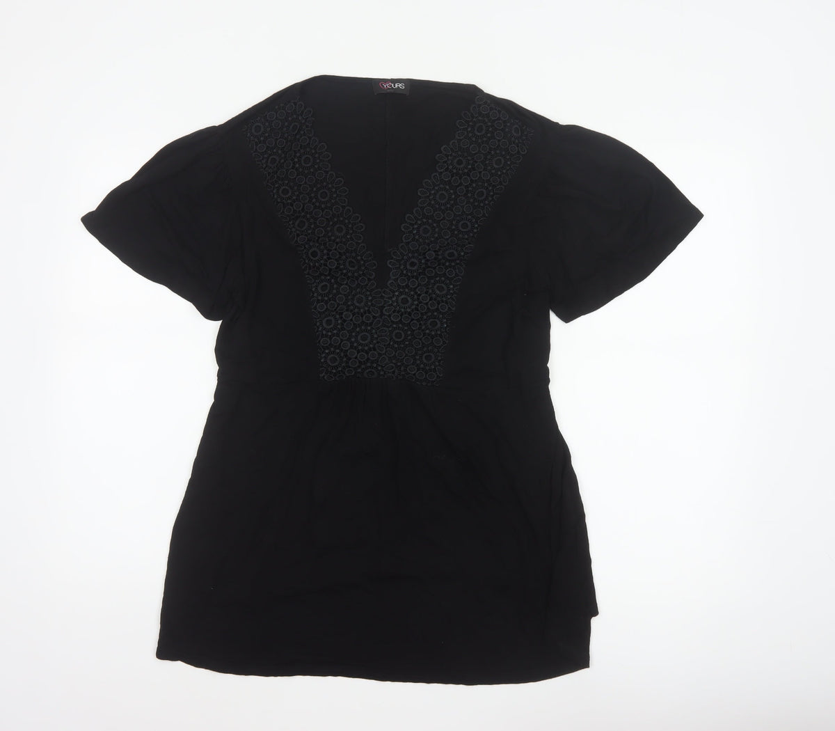 Yours Women Black UK 18 Tunic Blouse V-Neck Lace Short Sleeve