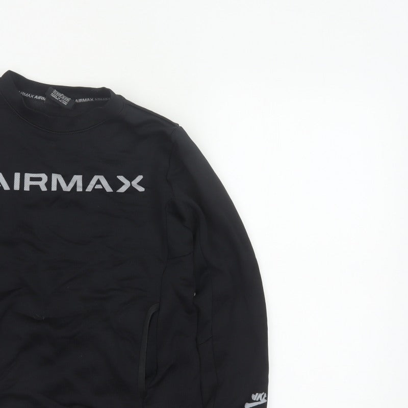 Nike Boys Black 11-12 Years Air Max Logo Crew Neck Pullover Sweatshirt