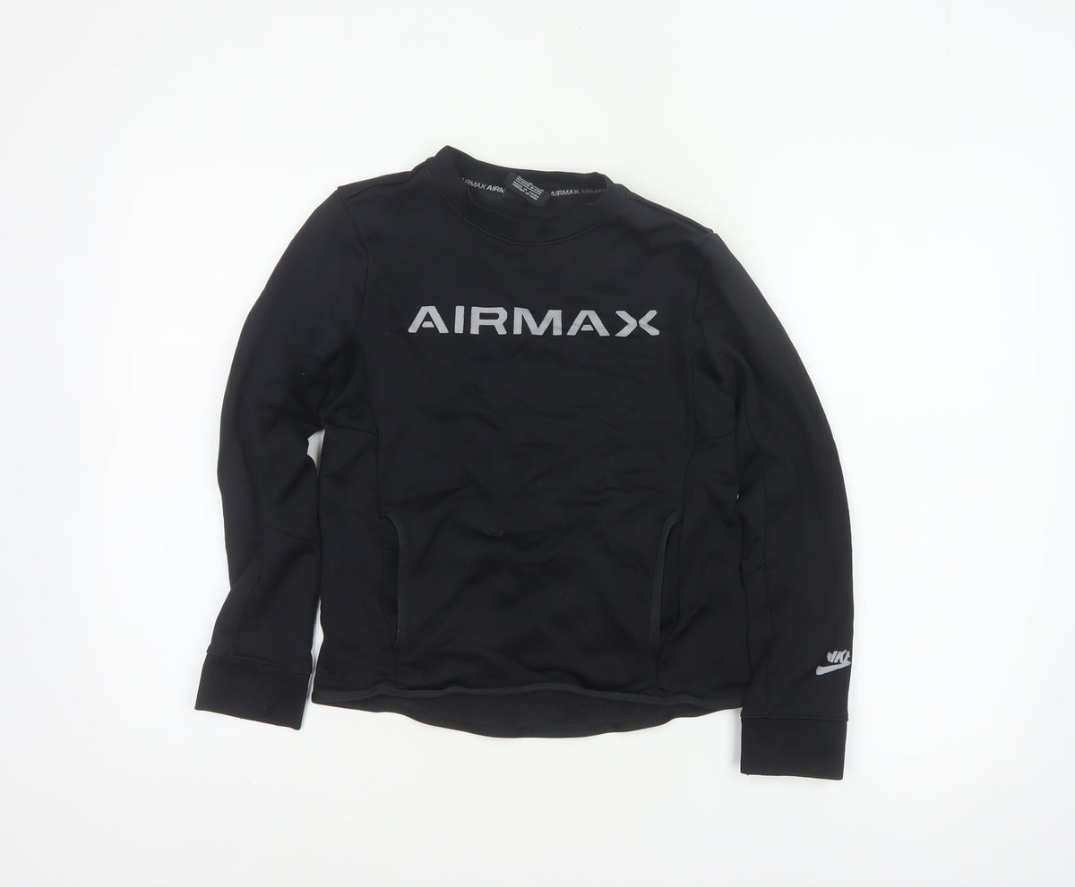 Nike Boys Black 11-12 Years Air Max Logo Crew Neck Pullover Sweatshirt