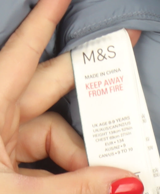 Marks and Spencer Boys Blue Age 8-9 Puffer Jacket Hooded Padded Full Zip