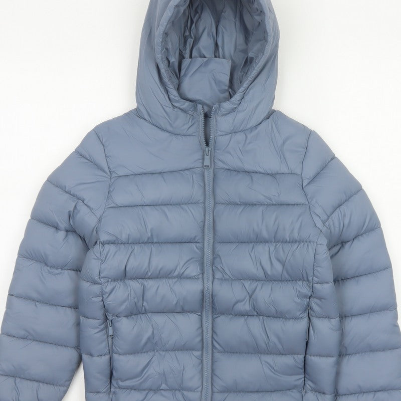 Marks and Spencer Boys Blue Age 8-9 Puffer Jacket Hooded Padded Full Zip