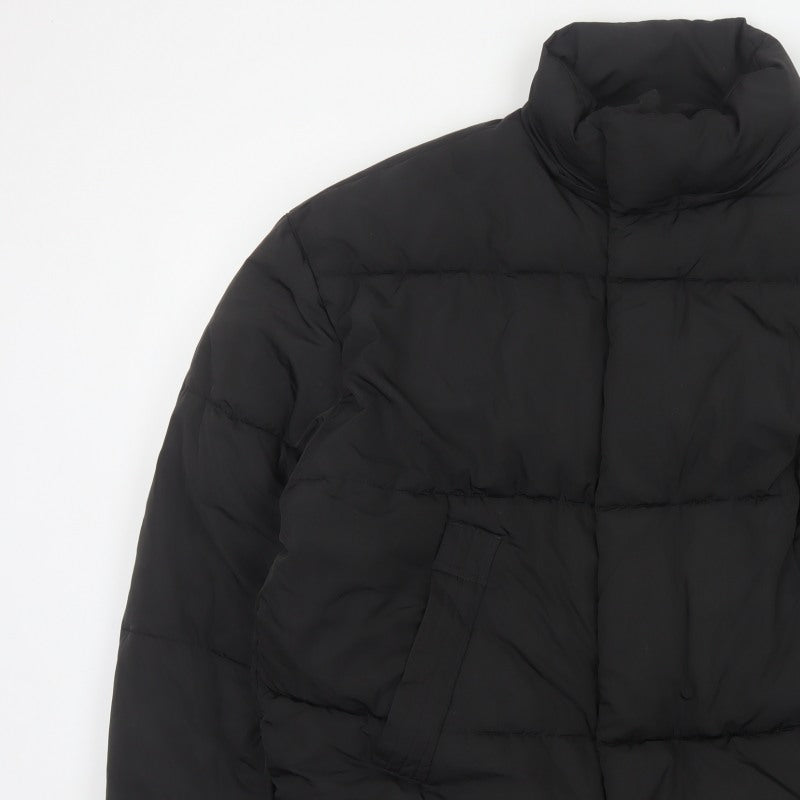 Zara Men Black XL Quilted Puffer Jacket Stand Collar