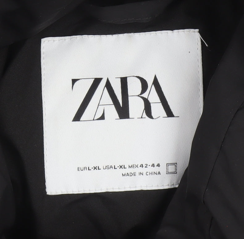 Zara Men Black XL Quilted Puffer Jacket Stand Collar