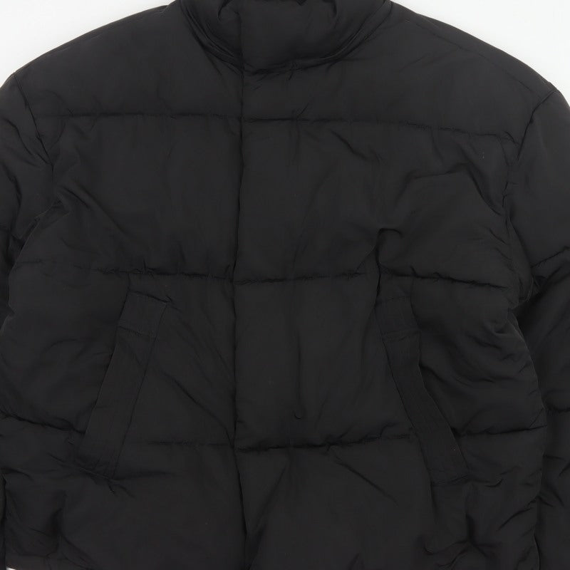 Zara Men Black XL Quilted Puffer Jacket Stand Collar