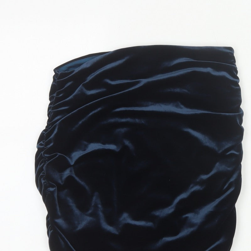Misspap Women Blue UK 12 Satin Ruched Bandage Mini Skirt