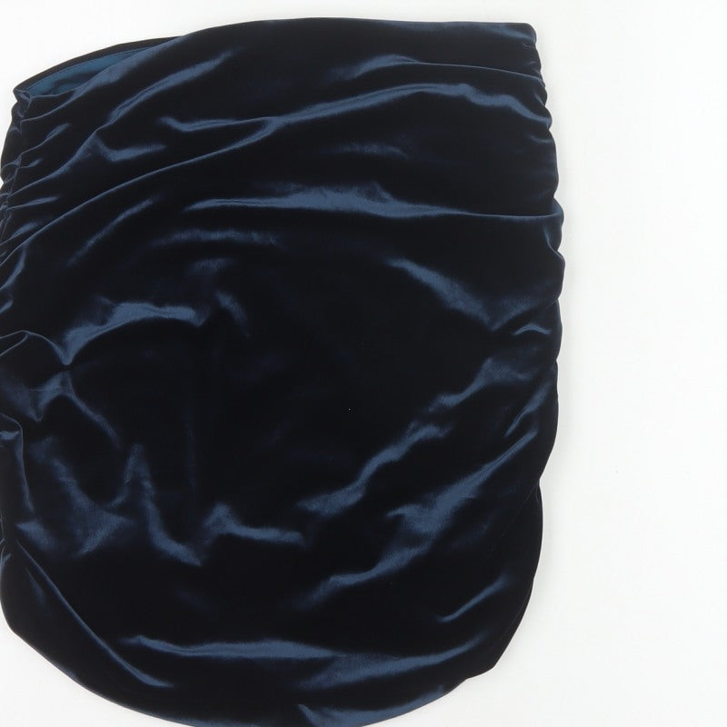Misspap Women Blue UK 12 Satin Ruched Bandage Mini Skirt