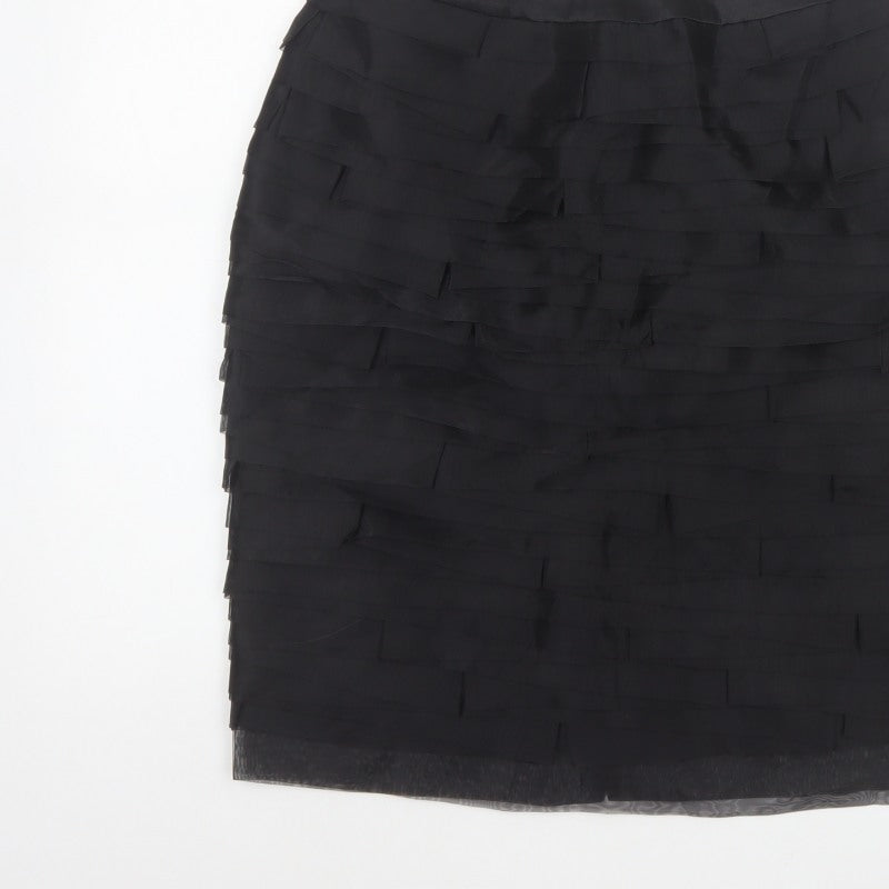 Marks and Spencer Women Black UK 10 Layered Chiffon Pencil Skirt