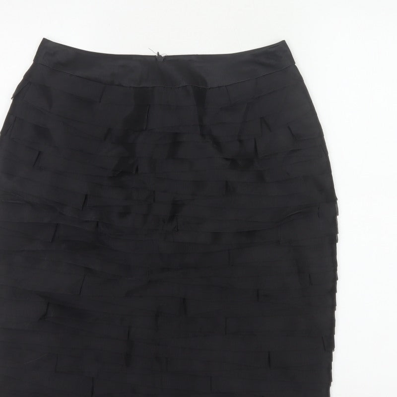 Marks and Spencer Women Black UK 10 Layered Chiffon Pencil Skirt