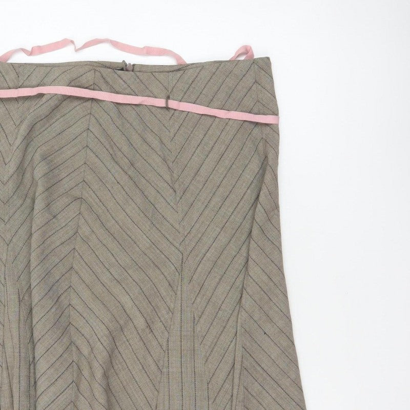 Marks & Spencer Women Beige UK 18 A-Line Knee Striped Skirt