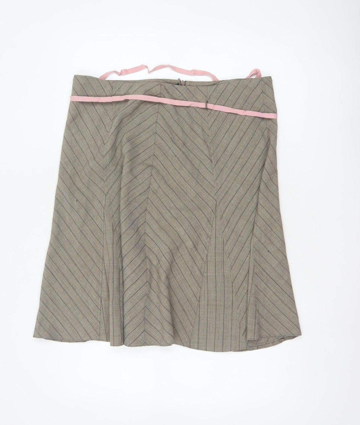 Marks & Spencer Women Beige UK 18 A-Line Knee Striped Skirt