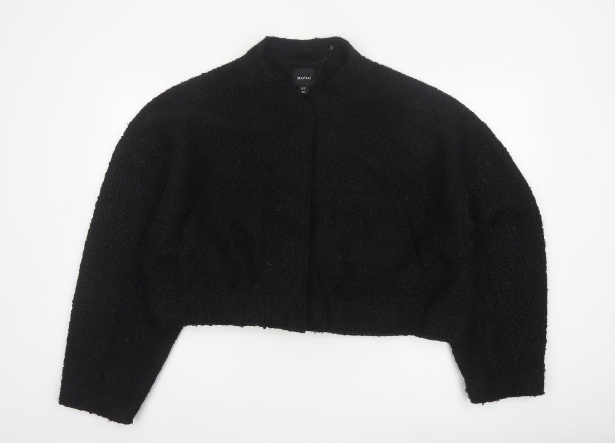 Boohoo Women’s Black UK 14 Cropped Teddy Fleece Open Jacket