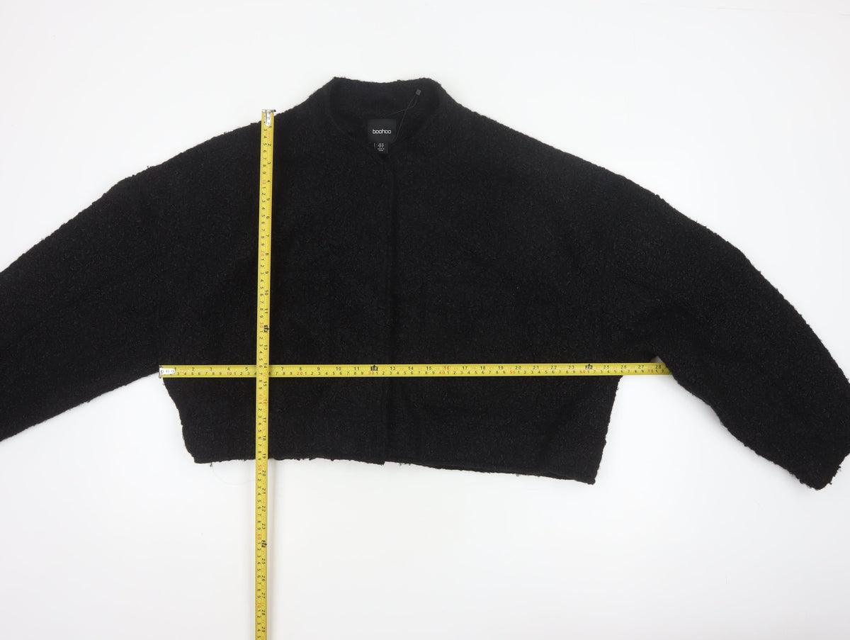 Boohoo Women’s Black UK 14 Cropped Teddy Fleece Open Jacket