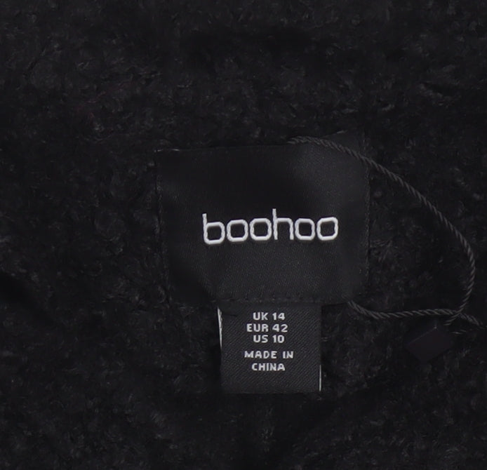 Boohoo Women’s Black UK 14 Cropped Teddy Fleece Open Jacket