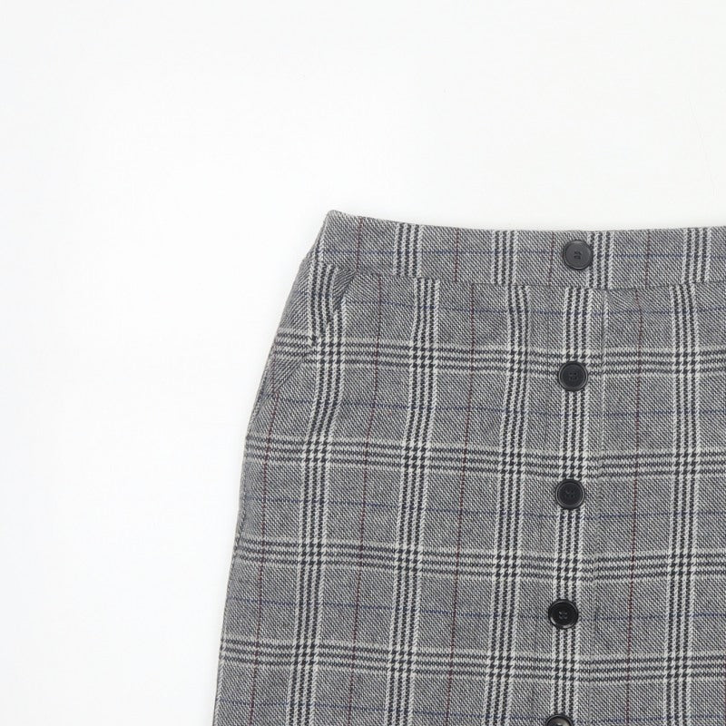Marks and Spencer Women Grey UK 10 A-Line Plaid Button Mini Skirt