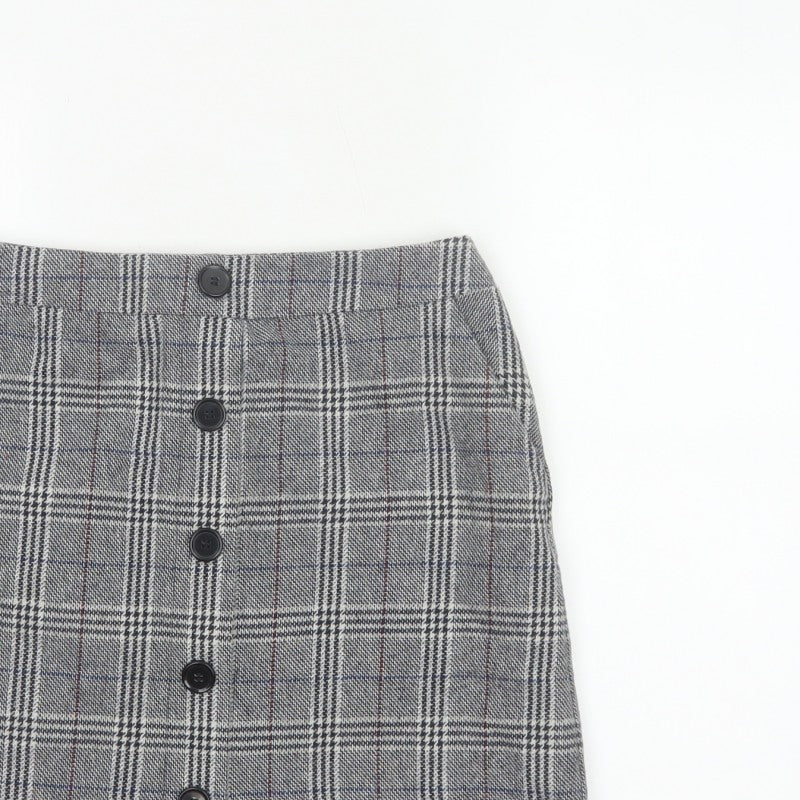 Marks and Spencer Women Grey UK 10 A-Line Plaid Button Mini Skirt