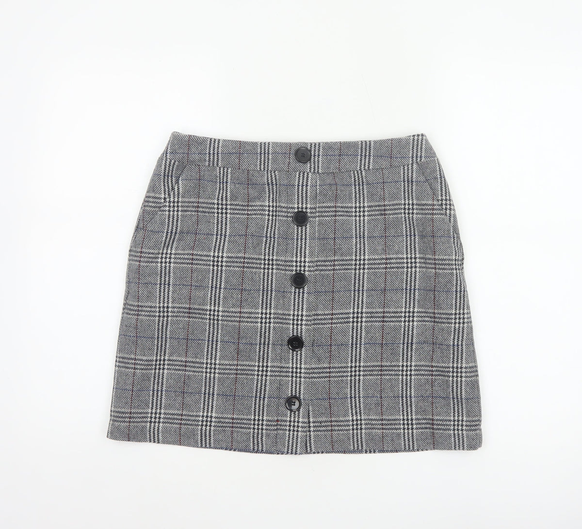 Marks and Spencer Women Grey UK 10 A-Line Plaid Button Mini Skirt