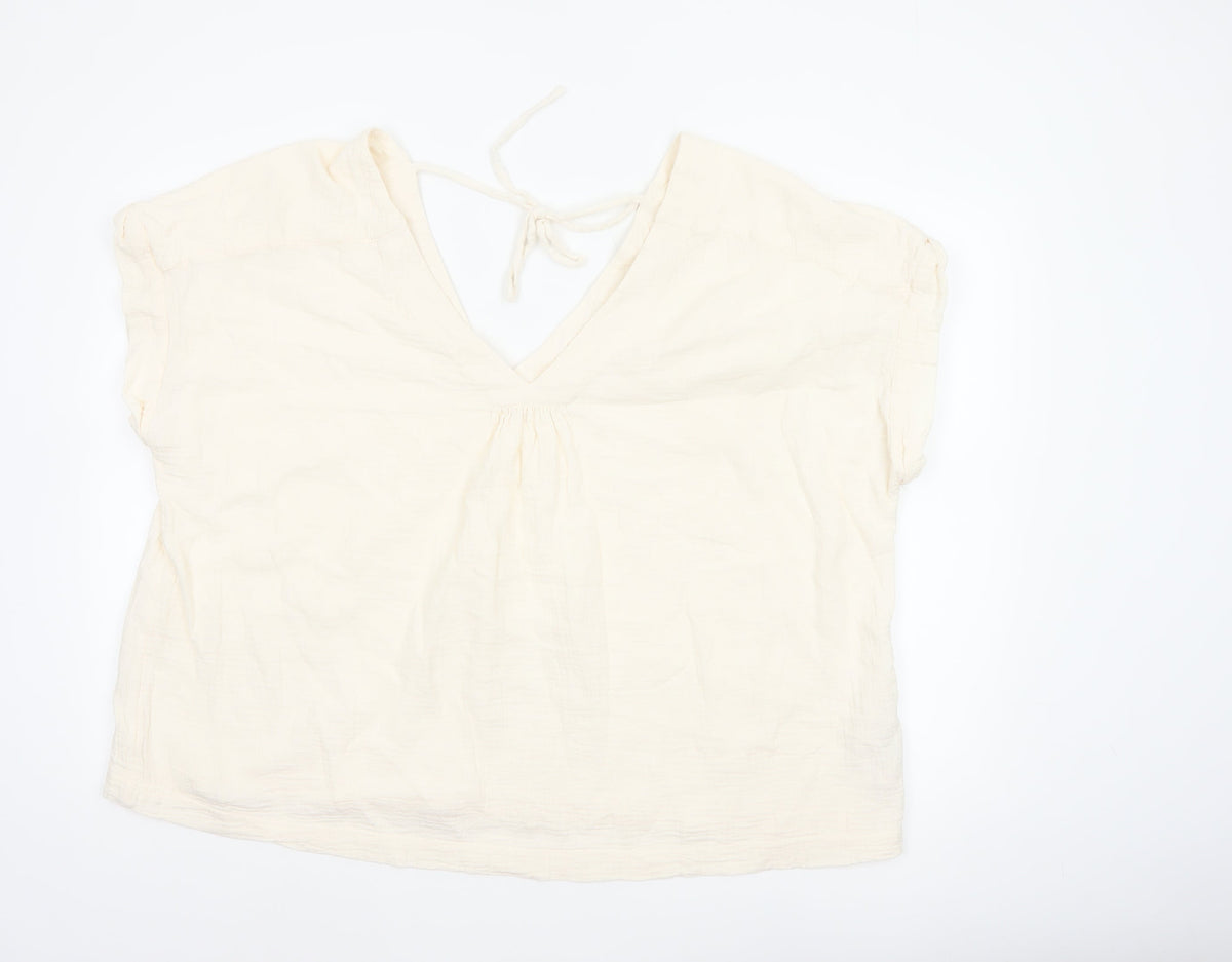 Fat Face Women Ivory UK 20 Basic Cotton Tie-Back V-Neck Blouse