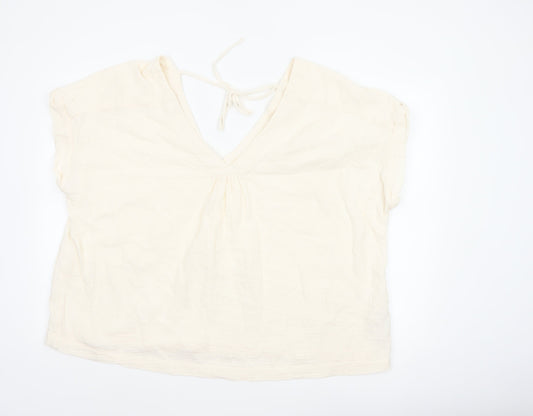 Fat Face Women Ivory UK 20 Basic Cotton Tie-Back V-Neck Blouse