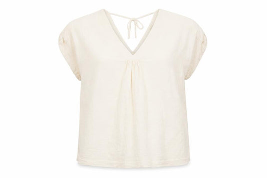 Fat Face Women Ivory UK 20 Basic Cotton Tie-Back V-Neck Blouse