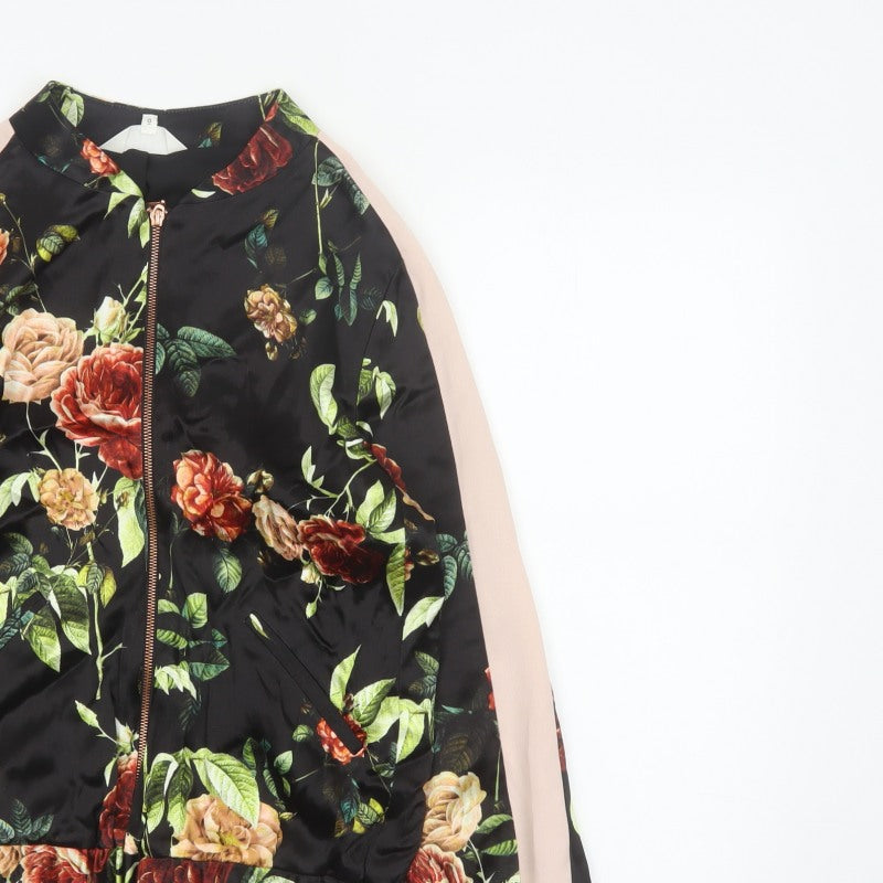 Nine Savannah Miller Women’s Black Floral Bomber Jacket UK 10 Zip