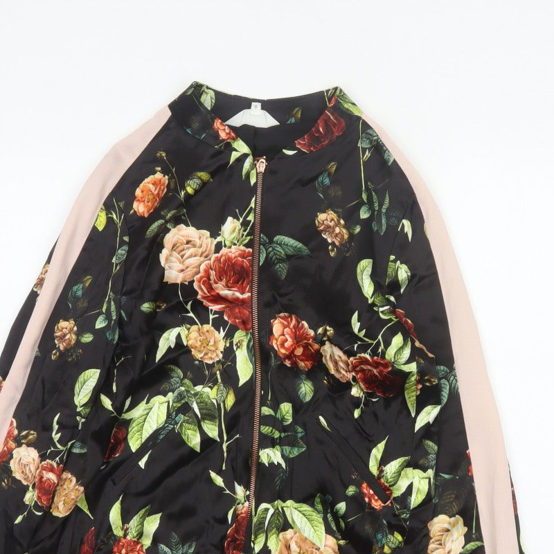 Nine Savannah Miller Women’s Black Floral Bomber Jacket UK 10 Zip