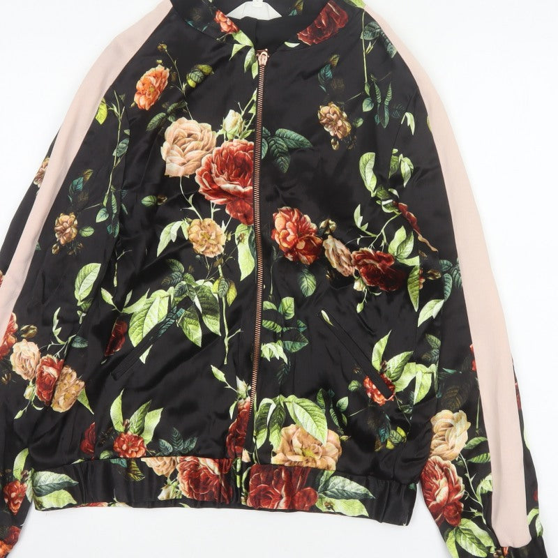 Nine Savannah Miller Women’s Black Floral Bomber Jacket UK 10 Zip