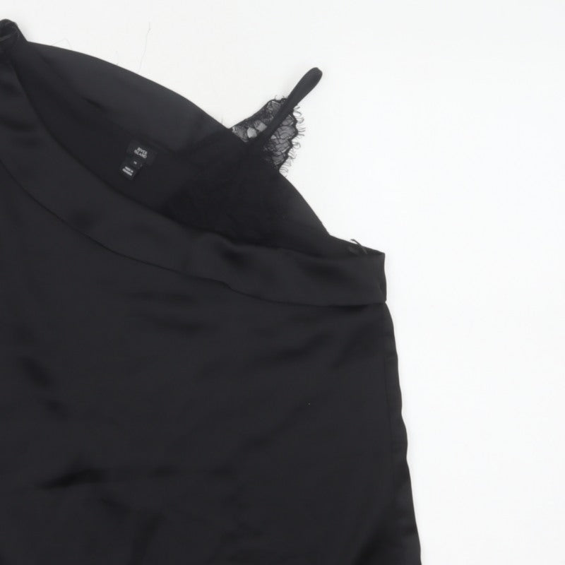 River Island Women Black Size 16 One Shoulder Lace Long Sleeve Blouse