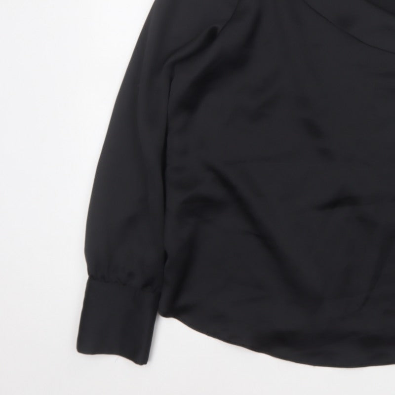 River Island Women Black Size 16 One Shoulder Lace Long Sleeve Blouse