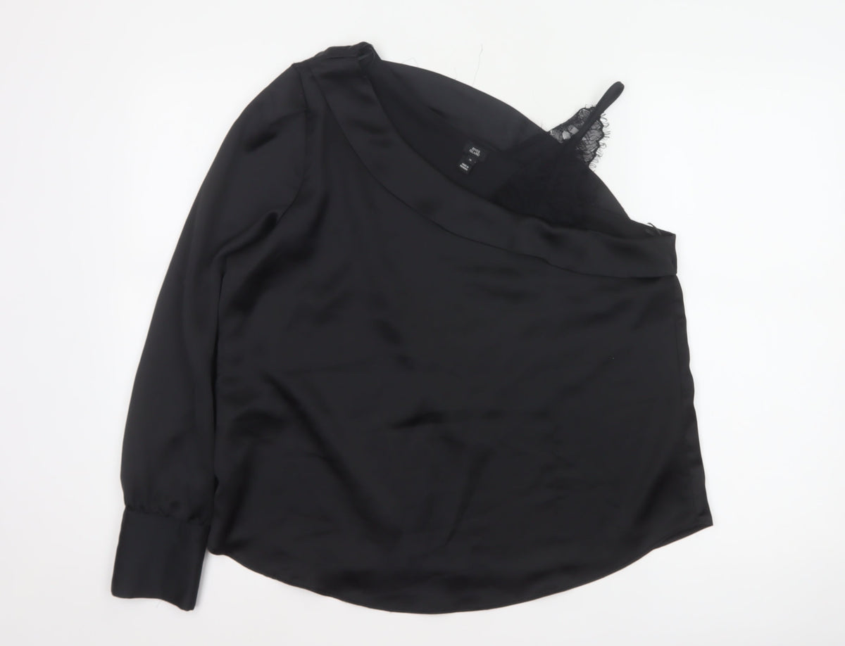 River Island Women Black Size 16 One Shoulder Lace Long Sleeve Blouse