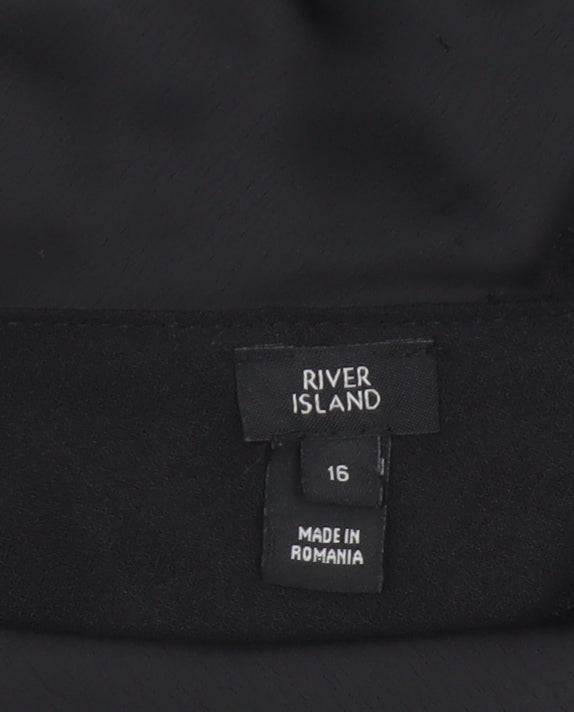 River Island Women Black Size 16 One Shoulder Lace Long Sleeve Blouse