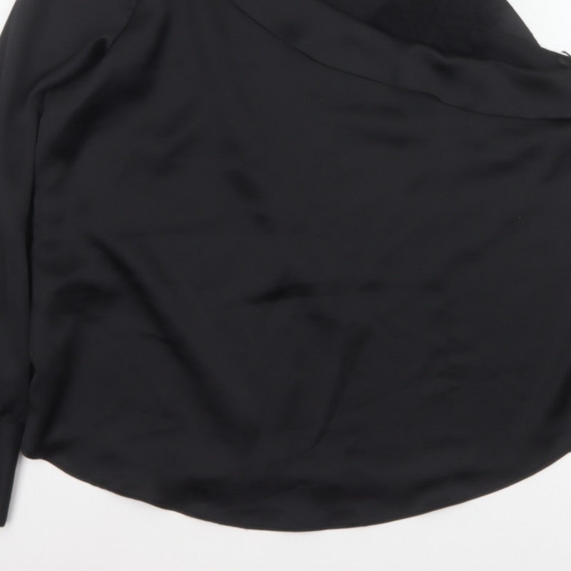 River Island Women Black Size 16 One Shoulder Lace Long Sleeve Blouse
