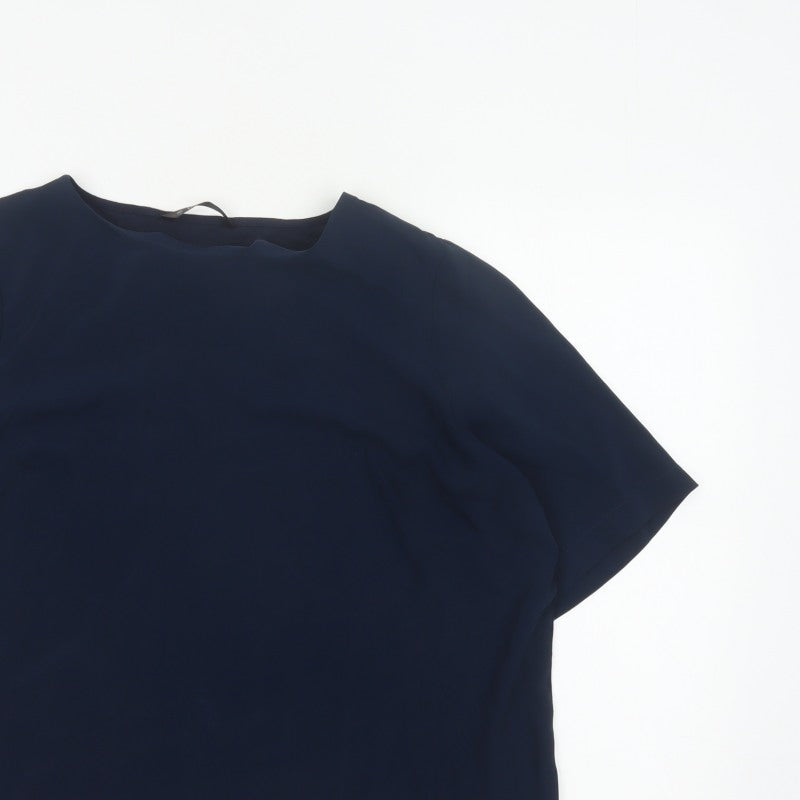 Dunnes Women Blue L Basic Woven Short Sleeve Boat Neck Blouse