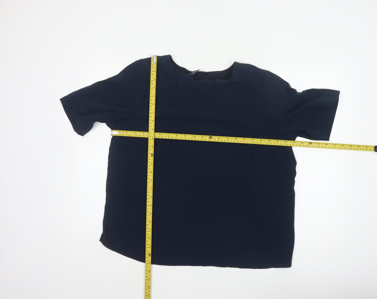 Dunnes Women Blue L Basic Woven Short Sleeve Boat Neck Blouse