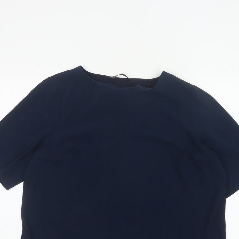 Dunnes Women Blue L Basic Woven Short Sleeve Boat Neck Blouse