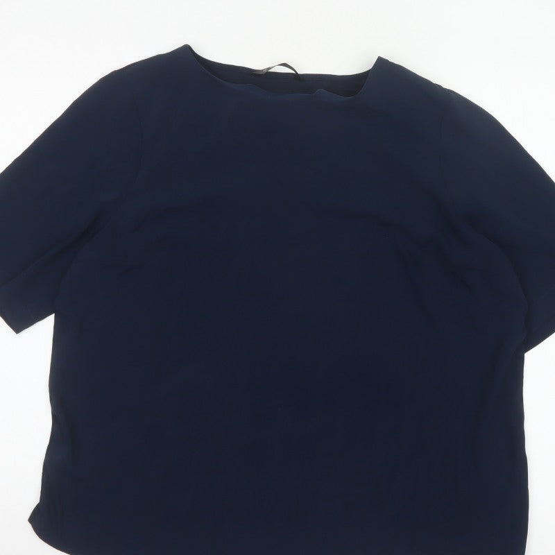 Dunnes Women Blue L Basic Woven Short Sleeve Boat Neck Blouse
