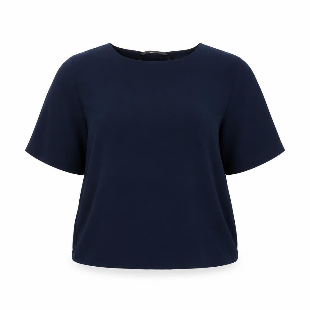 Dunnes Women Blue L Basic Woven Short Sleeve Boat Neck Blouse