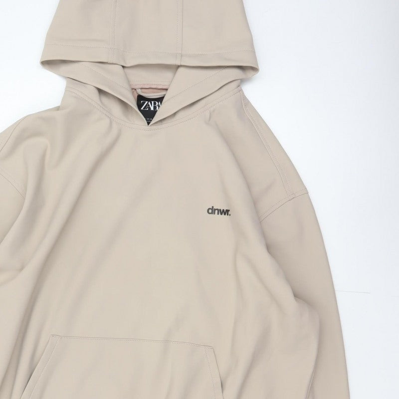 Zara Men Beige M dnwr. Logo Pullover Hooded Sweatshirt
