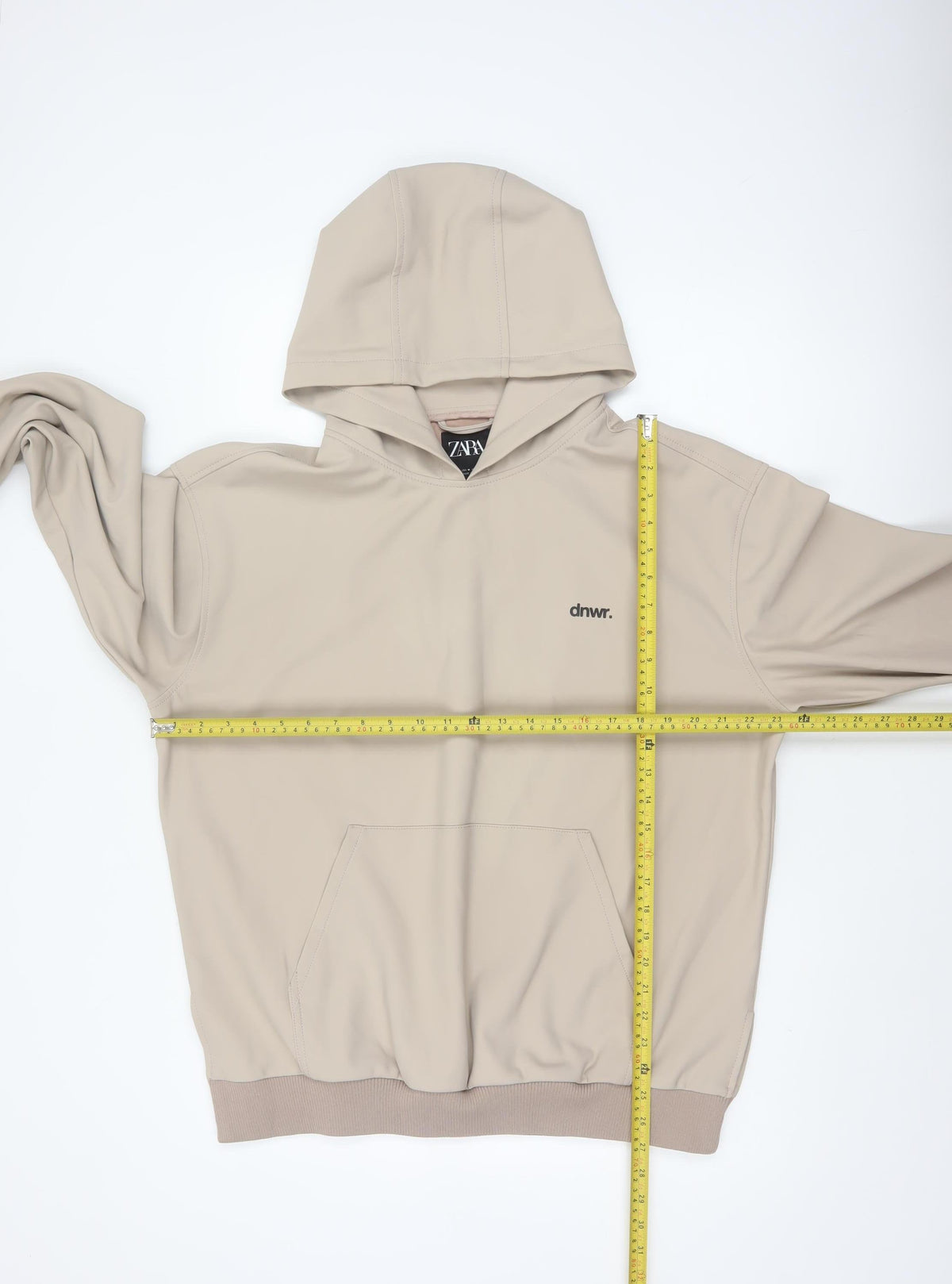 Zara Men Beige M dnwr. Logo Pullover Hooded Sweatshirt