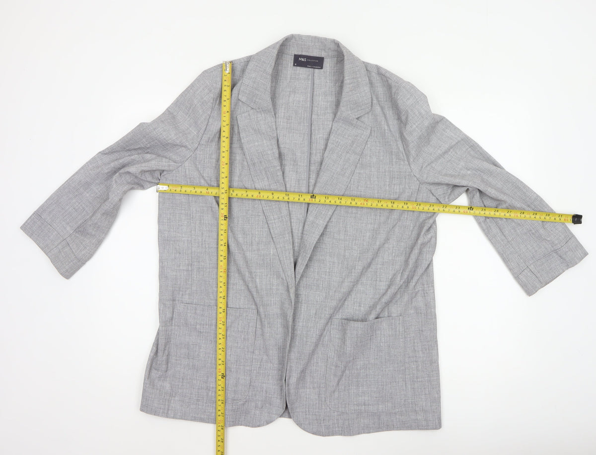 Marks & Spencer Women Grey Size 16 Long Lightweight Stretch Blazer
