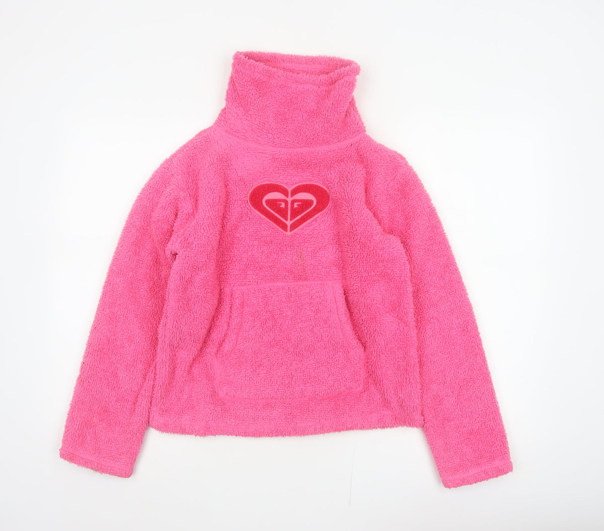 Roxy Girl Pink Fleece Pullover Sweatshirt Size 14 High Neck Logo