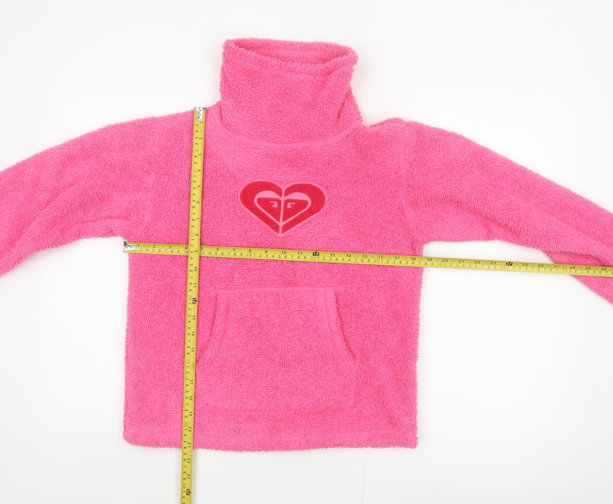 Roxy Girl Pink Fleece Pullover Sweatshirt Size 14 High Neck Logo