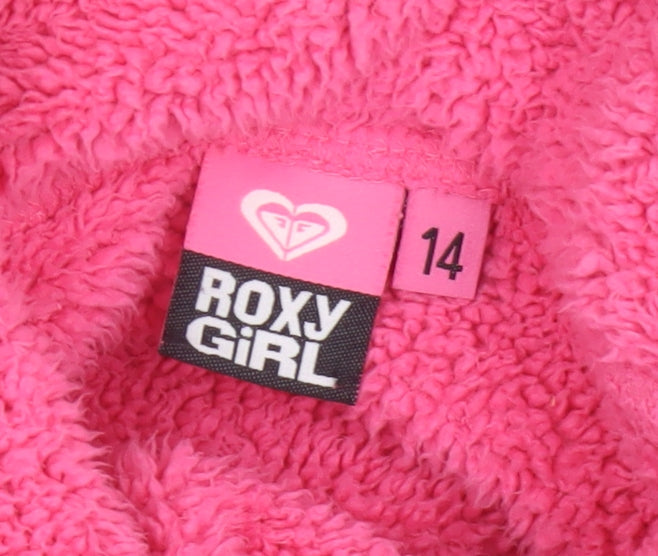 Roxy Girl Pink Fleece Pullover Sweatshirt Size 14 High Neck Logo